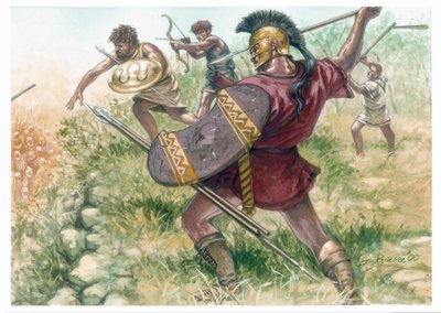 Regno di Macedonia: soldati della fanteria leggera - Macedonia (antico regno): soldati della fanteria leggera - Illustrazione di Giuseppe Rava da Giuseppe Rava