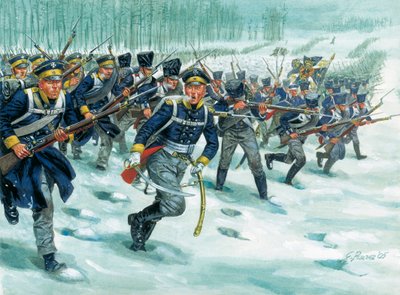 Landwehr (o Landeswehr) della fanteria prussiana sulla neve da Giuseppe Rava