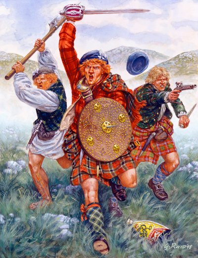 Ultima ribellione giacobita: la carica degli Highlanders alla Battaglia di Culloden nel 1746 da Giuseppe Rava