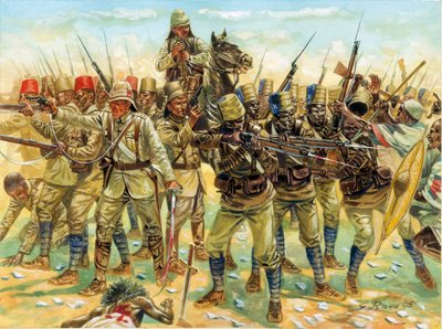 Guerra Mahdista (Guerra del Sudan) (1881-1899): forze presenti alla Battaglia di Omdurman (a destra i dervisci sudanesi e a sinistra l