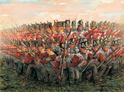 Guerre Napoleoniche: Soldati inglesi durante la battaglia di Waterloo 18 giugno 1815 da Giuseppe Rava