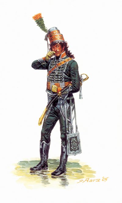 Ritratto di Joachim Murat (1767-1815) giovane soldato in uniforme da cacciatore - Ritratto del giovane Joachim Murat in uniforme da cacciatore a cavallo - Illustrazione di Giuseppe Rava da Giuseppe Rava