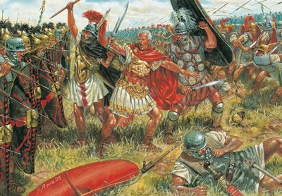 Antichità romana: Giulio Cesare (100-44 a.C.) vince la battaglia di Munda il 17 marzo 45 a.C. nel sud della Spagna contro i sostenitori della Repubblica da Giuseppe Rava