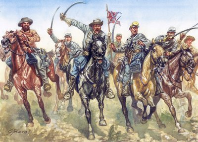 Guerra di secessione (1861-1865) - Guerra civile americana: la cavalleria confederata in carica - Illustrazione di Giuseppe Rava da Giuseppe Rava
