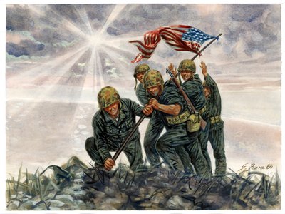 Seconda Guerra Mondiale, Guerra del Pacifico: Battaglia di Iwo Jima, vittoria dei Marines americani nel febbraio 1945 - WWII, Guerra del Pacifico: Battaglia di Iwo Jima (Operazione Detachment), i Marines americani issano la bandiera americana, febbraio 194 da Giuseppe Rava