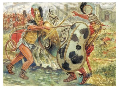 Guerra di Troia: Achille combatte Ettore per vendicare la morte di Patroclo - Illustrazione di Giuseppe Rava da Giuseppe Rava