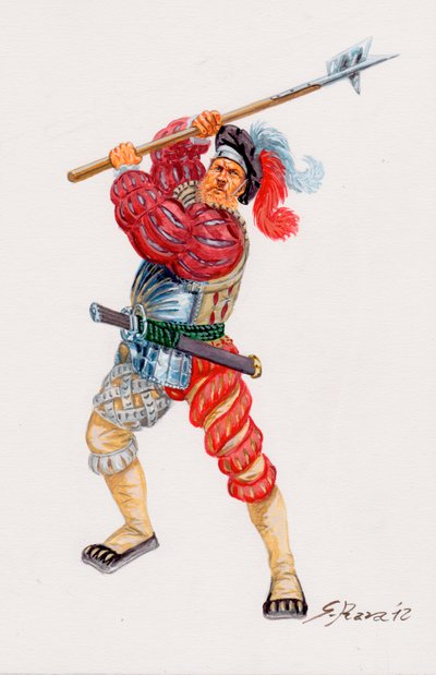 Un Lanzichenecco, picchieri mercenari tedeschi - un Landsknecht picchieri mercenari tedeschi - Illustrazione di Giuseppe Rava da Giuseppe Rava