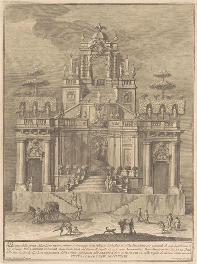 La Prima Macchina per la Chinea del 1778: Un belvedere di campagna con Ercole e Anteo da Giuseppe Vasi, after Giuseppe Palazzi