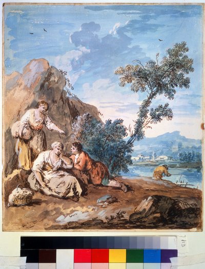 Tre contadini che riposano sulla riva di un fiume da Giuseppe Zais