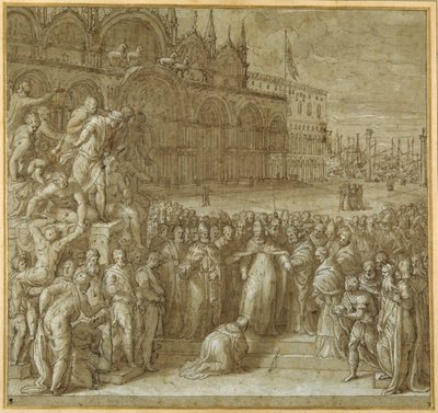 La riconciliazione tra Papa Alessandro III e Federico Barbarossa, alla presenza del Doge Sebastiano Ziani da Giuseppe della Porta Salviati