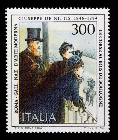Francobollo della serie Arte italiana in onore di Giuseppe de Nittis, francobollo da 300 lire da Giuseppe or Joseph de Nittis
