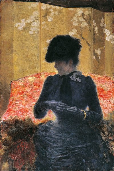 Donna sul divano rosso da Giuseppe or Joseph de Nittis