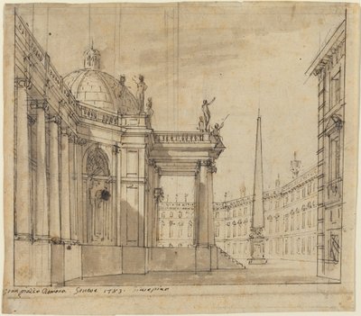 Scenografia: Una Piazza con una Chiesa a Cupola e un Obelisco da Giuseppino Galliari