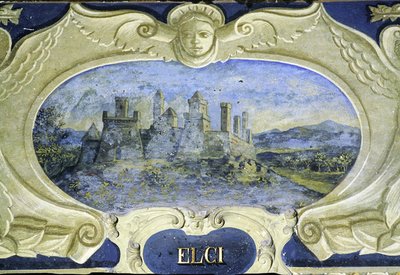 Elci, da una serie di cartigli che raffigurano immagini delle residenze di proprietà del Conte Pannochieschi d