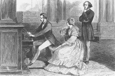 Il principe Alberto di Sassonia che gioca davanti alla regina Vittoria e Felix Mendelssohn Bartholdy (1809-1847), Incisione da Godefroy Durand