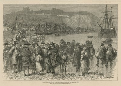 Gli ugonotti in Inghilterra: I rifugiati ugonotti francesi sbarcano a Dover nel 1685 (incisione) da Godefroy Durand