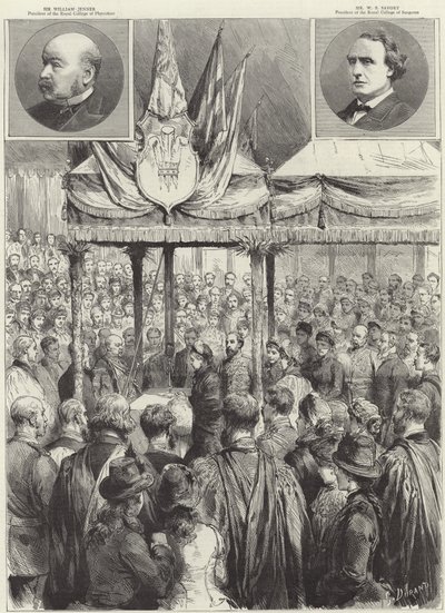 La Regina posa la prima pietra della nuova sala medica sul Victoria Embankment (incisione) da Godefroy Durand