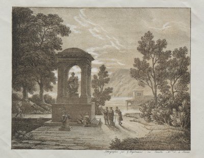 Libro di prove litografiche usando diversi mezzi di disegno come matita, penna, pennello e lavaggio: Un paesaggio da Godefroy Engelmann