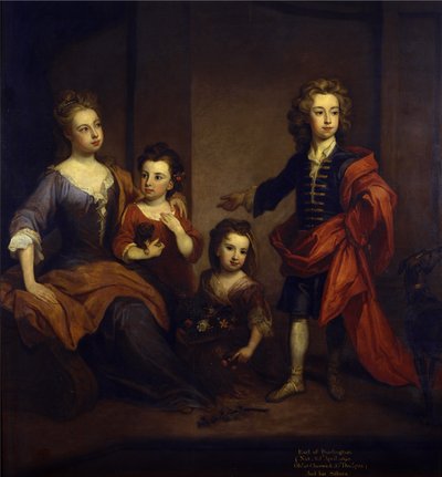 Ritratto di Richard Boyle, 3° Conte di Burlington, con le sue tre sorelle, Elizabeth, Juliana e Jane Boyle, c.1700 da Godfrey Kneller