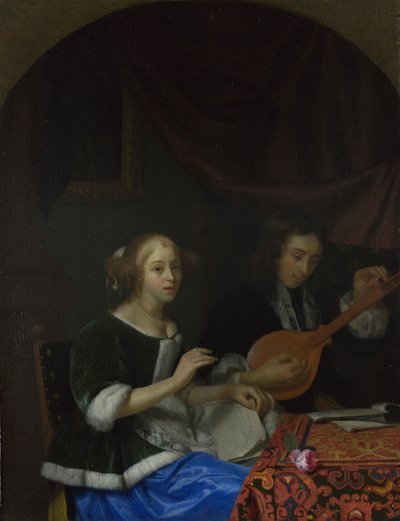 Una donna che canta e un uomo con una cetra, ca. 1665-1667 da Godfried Cornelisz Schalcken