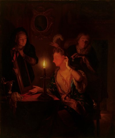 Signora allo specchio alla luce di una candela da Godfried Schalcken