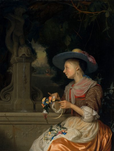 Donna che intreccia una corona di fiori, c. 1675-1680 da Godfried Schalcken