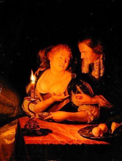 Un gentiluomo offre un anello a una signora da Godfried Schalcken