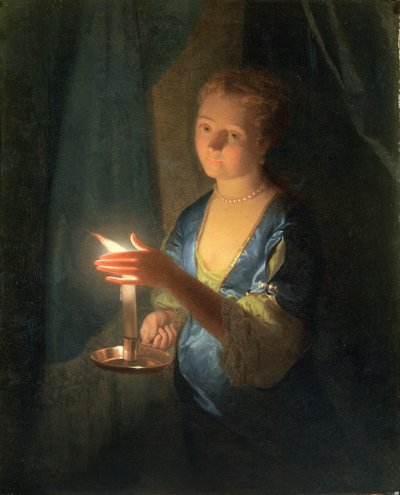 Una signora che tiene una candela da Godfried Schalcken