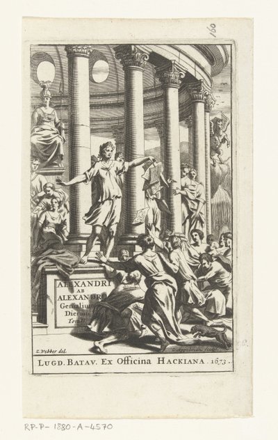 Pagina del titolo per Alexander ab Alexandro, Genialium dierum, parte 2, 1673 da Gonsales Appelmans (attributed to)