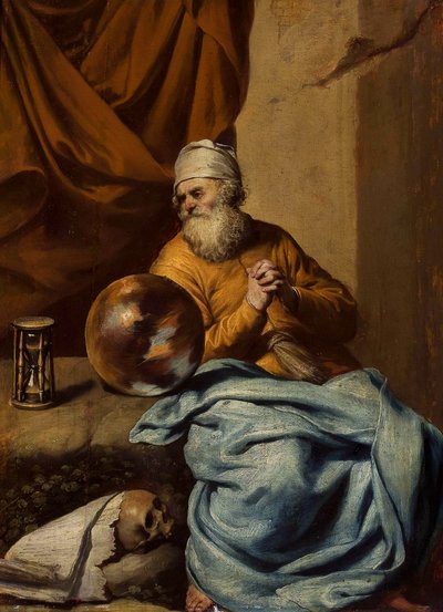 Vecchio con sfera, clessidra, teschio e libri (Vanitas) da Gonzales Coques
