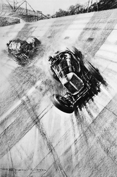 Whitney Straight Maserati alla curva del Members Bridge, Brooklands, 1933, 1937 da Gordon Crosby