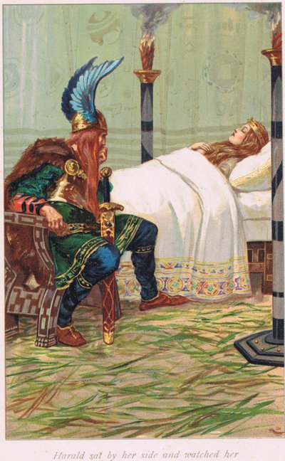 Harald seduto al suo fianco la osservava, illustrazione da 