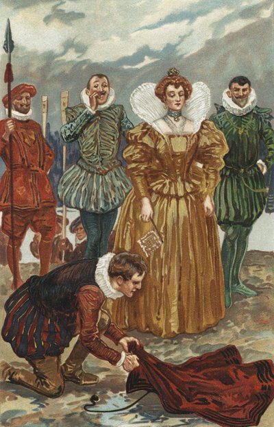 Sir Walter Raleigh offre il suo mantello alla regina Elisabetta I da Gordon Frederick Browne