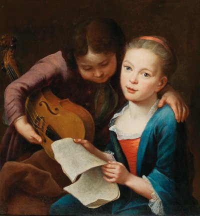 Coppia di bambini che suonano musica da Gottfried Eichler the Elder