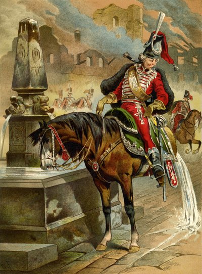 Illustrazione per il libro Le sorprendenti avventure del barone di Münchhausen di Rudolph Erich Raspe, 1896 da Gottfried Franz