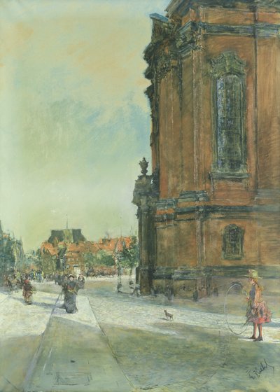 Scena di strada vicino alla Chiesa di San Michele ad Amburgo da Gotthardt Johann Kuehl