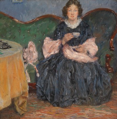 Signora sul divano da Gotthardt Kuehl