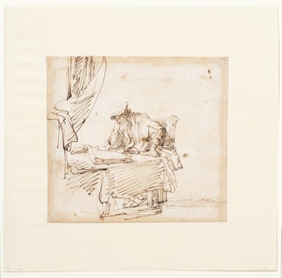 Studioso seduto a un tavolo su cui riposa un grande libro da Govaert (attr. to) Flinck