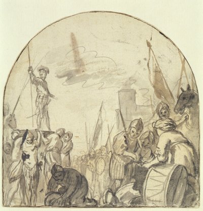 Brinio sollevato sul suo scudo dai suoi guerrieri da Govaert Flinck