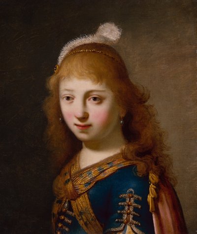 Giovane Ragazza con un Vestito Blu e un Mantello Rosso da Govaert Flinck