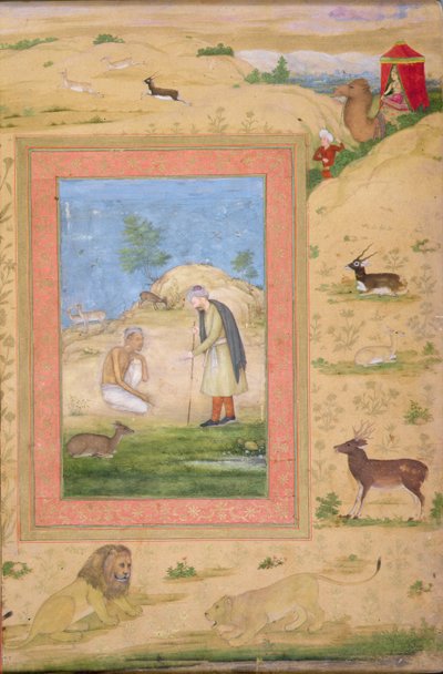 Majnun Si Inginocchia Davanti al Messaggero di Laila, dal Shah Jahan Album da Govardhan attr. to Govardhan attr. to