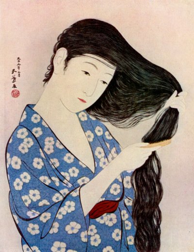 Una donna giapponese che si pettina i capelli, 1920 1930 da Goyo Hashiguchi