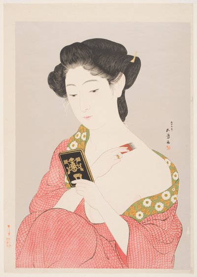 Una donna in Nagajuban che si incipria il collo da Goyo Hashiguchi