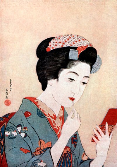 Una donna con un pennello Beni, c1900-1921 da Goyo Hashiguchi