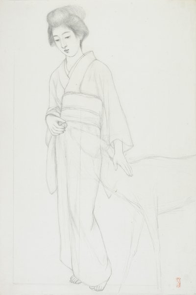 Disegno di donna che accarezza un cervo da Goyo Hashiguchi