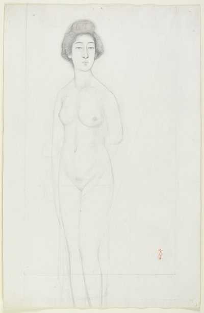 Disegno di un nudo in posa frontale, inizio XX secolo da Goyo Hashiguchi