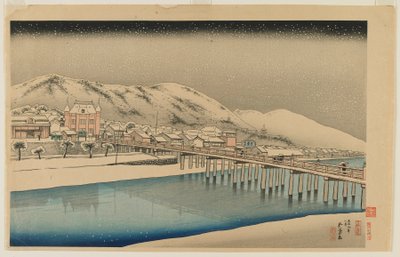 Grande ponte a Sanjo a Kyoto (Kyoto Sanjo Ohashi), era Taisho, gennaio 1920 da Goyo Hashiguchi