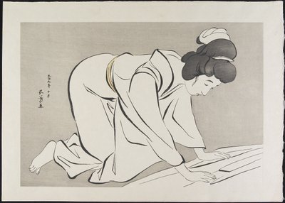 Donna che Piega un Kimono, ottobre 1920 da Goyo Hashiguchi