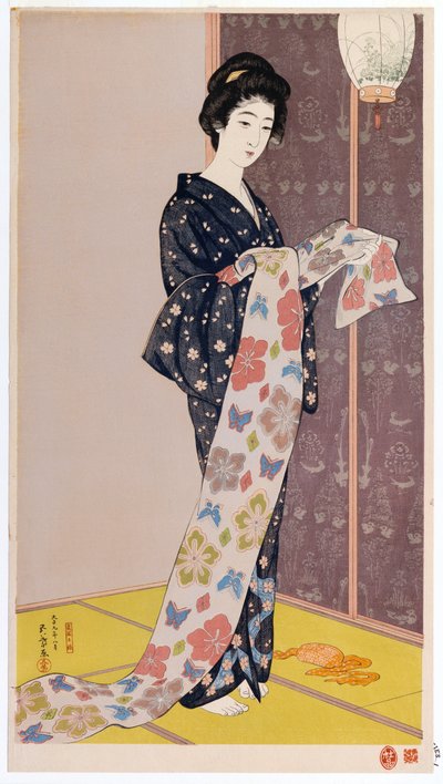 Giovane donna in un kimono estivo, 1920 da Goyo Hashiguchi