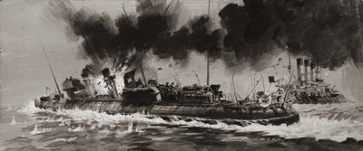 Impegno navale della Prima Guerra Mondiale non identificato (gouache su carta) da Graham Coton